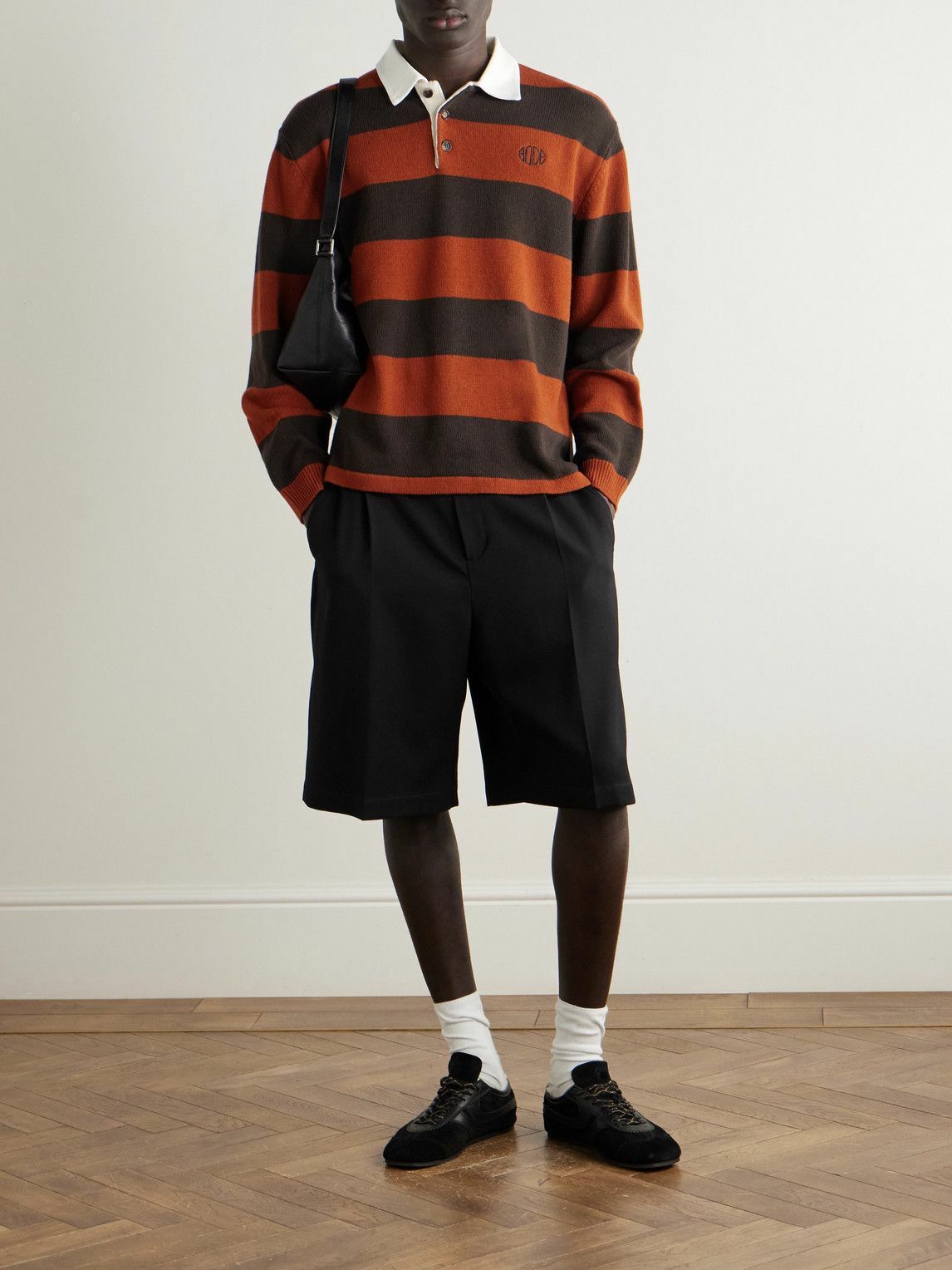 BODE - Logo-Embroidered Striped Wool Polo Shirt - Brown