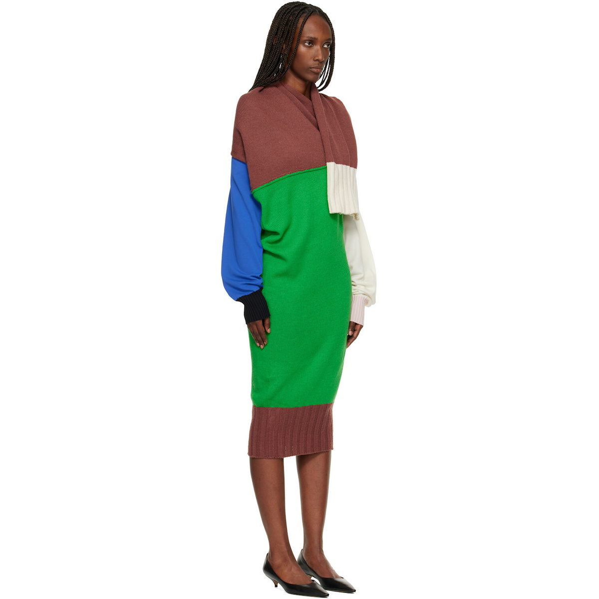 ISSEY MIYAKE Brown & Green November Sleeves Collection Midi Dress