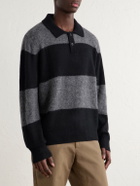 Corridor - Striped Woven Brushed Alpaca-Blend Polo Sweater - Black