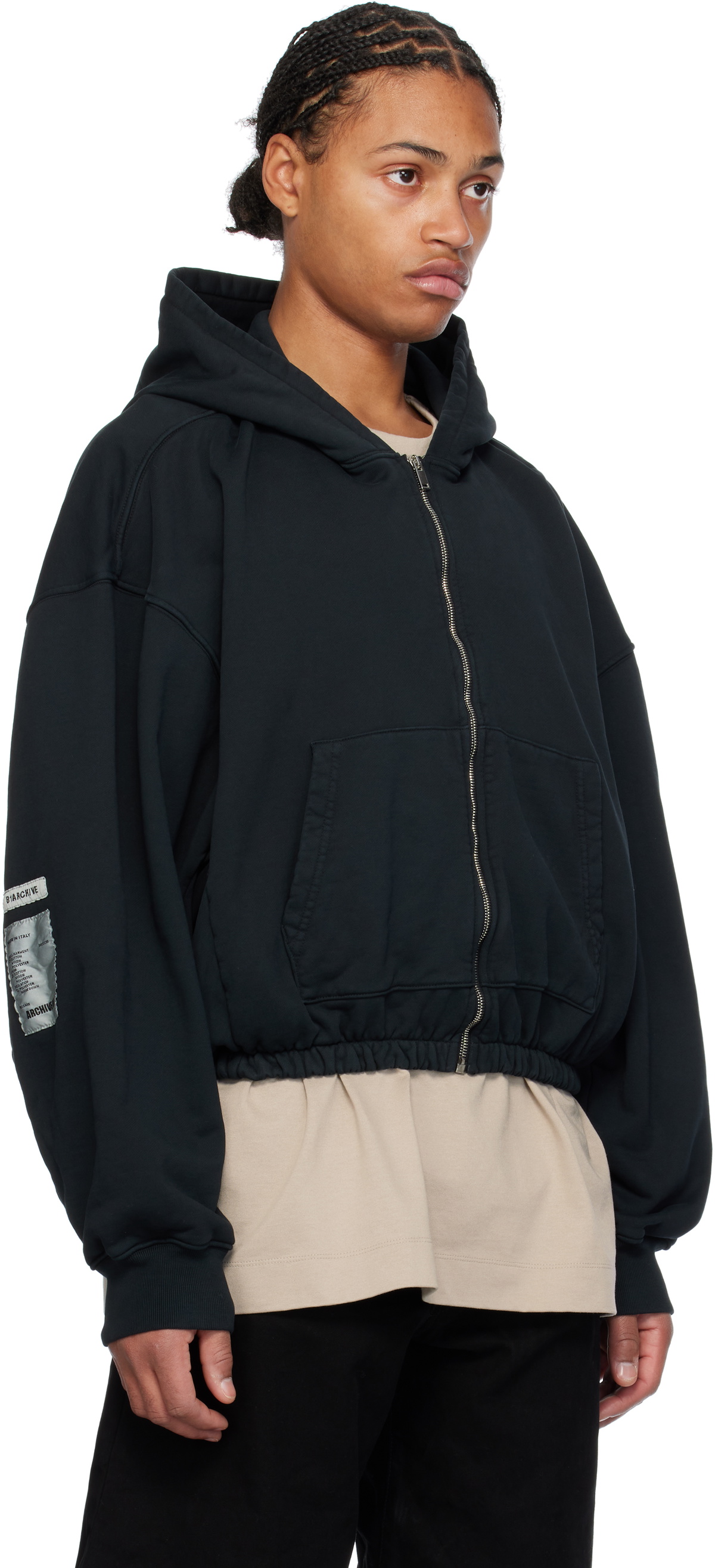 B1ARCHIVE Black Zip Up Elastic Waist Hoodie