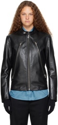 MM6 Maison Margiela Black Zip Leather Jacket