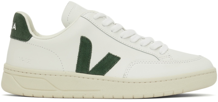 Photo: Veja White & Green Leather V-12 Sneakers