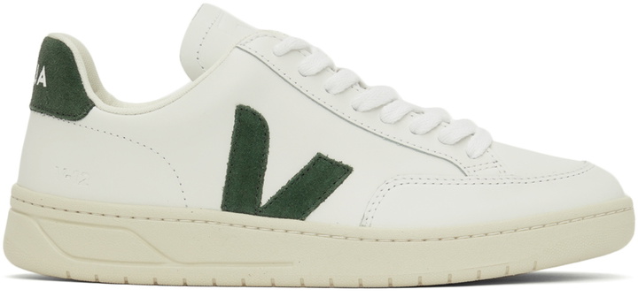 Photo: Veja White & Green Leather V-12 Sneakers