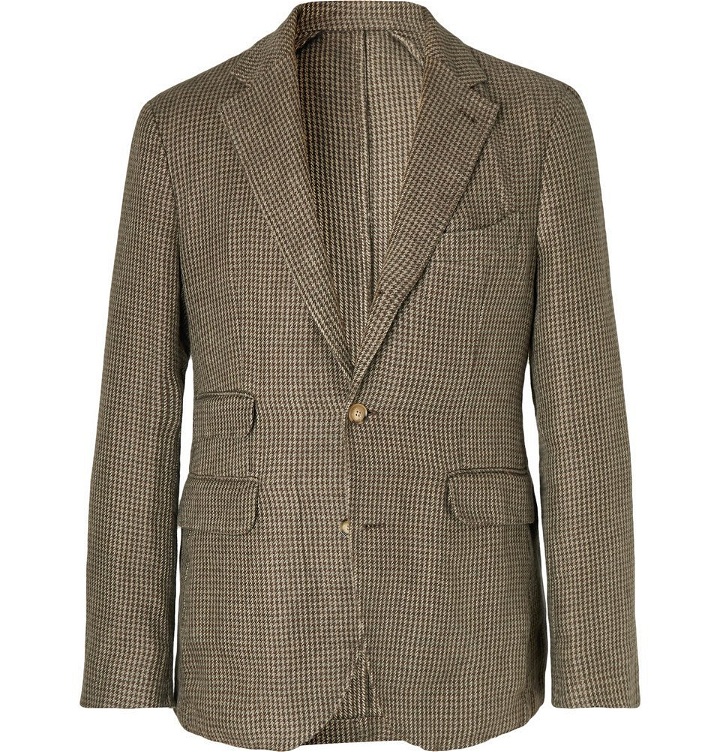 Photo: MAN 1924 - Brown Kennedy Slim-Fit Unstructured Houndstooth Linen Suit Jacket - Brown