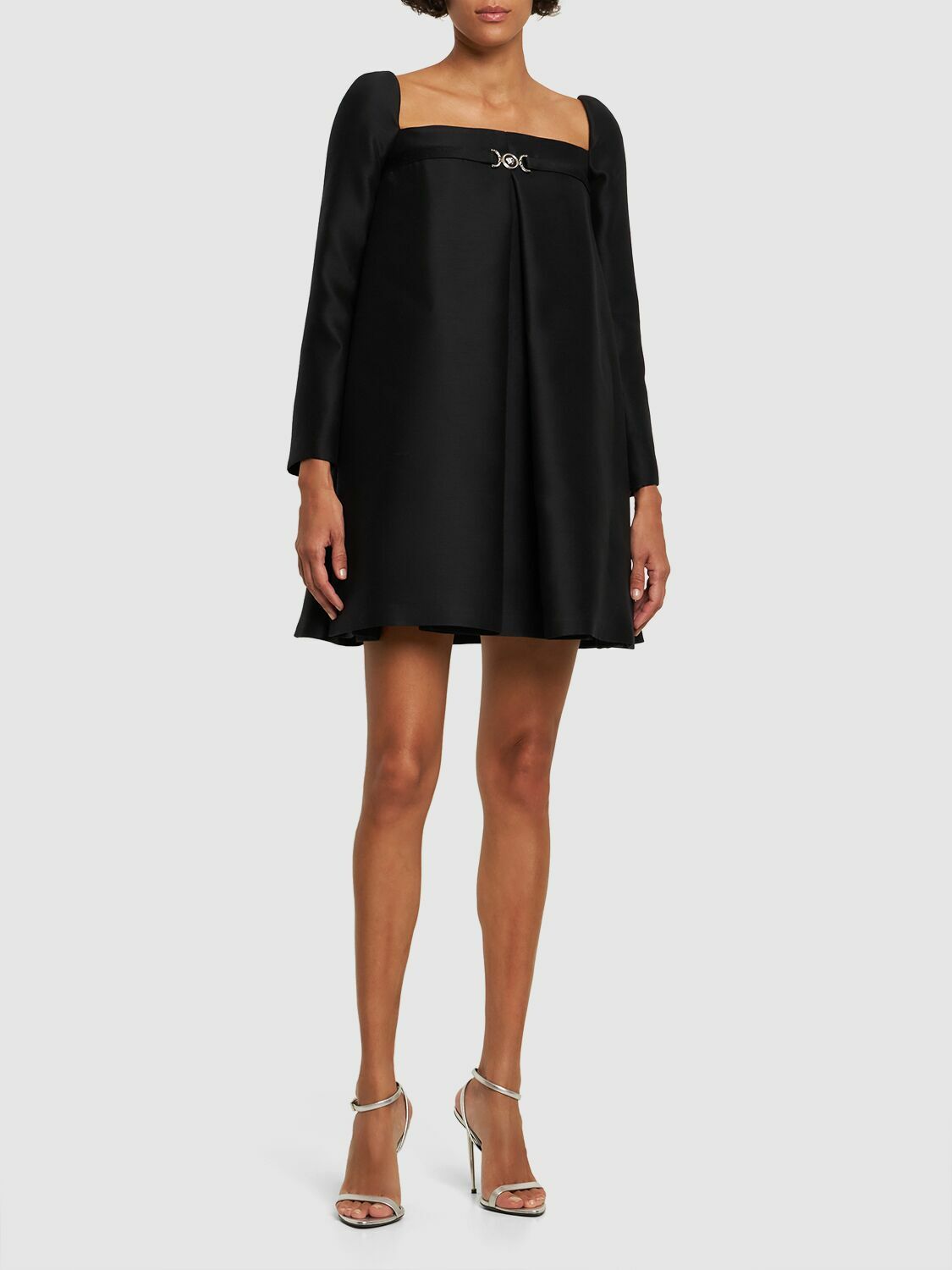 VERSACE - Wool & Silk Twill Long Sleeve Mini Dress Versace