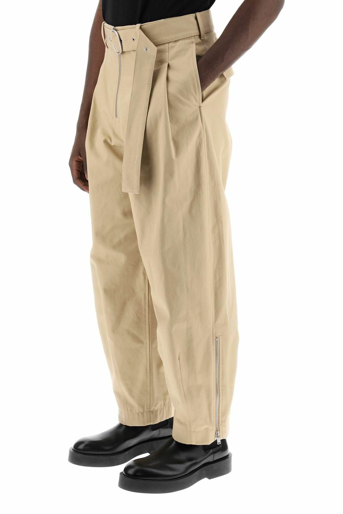 JIL SANDER cotton pants with removable belt Beige Jil Sander