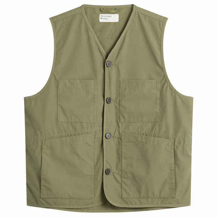 Photo: Universal Works Men's Recycled Poly Tech City Waistcoat in Olive