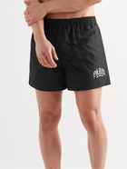 Balenciaga - Paris Straight-Leg Short-Length Logo-Embroidered Swim Shorts - Black