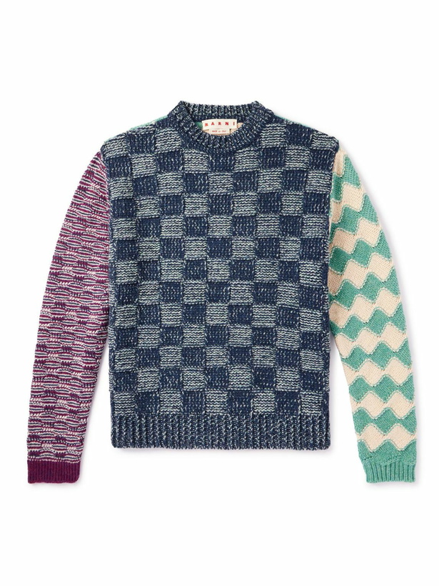 Photo: Marni - Intarsia Virgin Wool Sweater - Blue