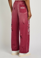 Satoshi Nakamoto Luke Printed Distressed Cotton Sweatpants Burgundy
