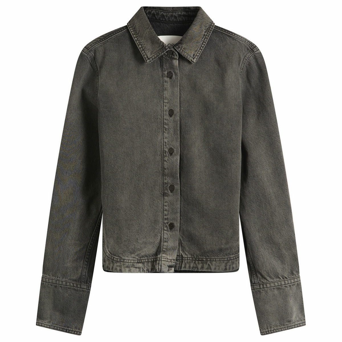 Closed Women's Curved Hem Denim Shirt in Dark Grey