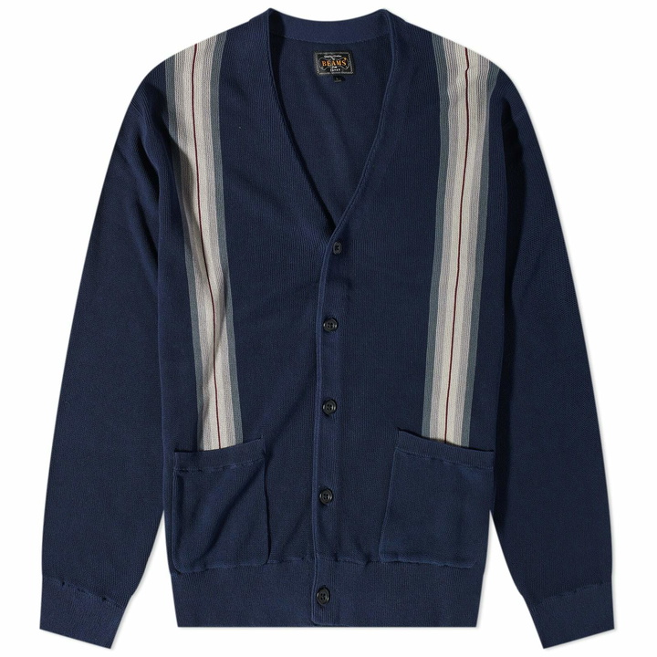 Photo: Beams Plus Men's Stripe Jaquard Cardigan in Navy