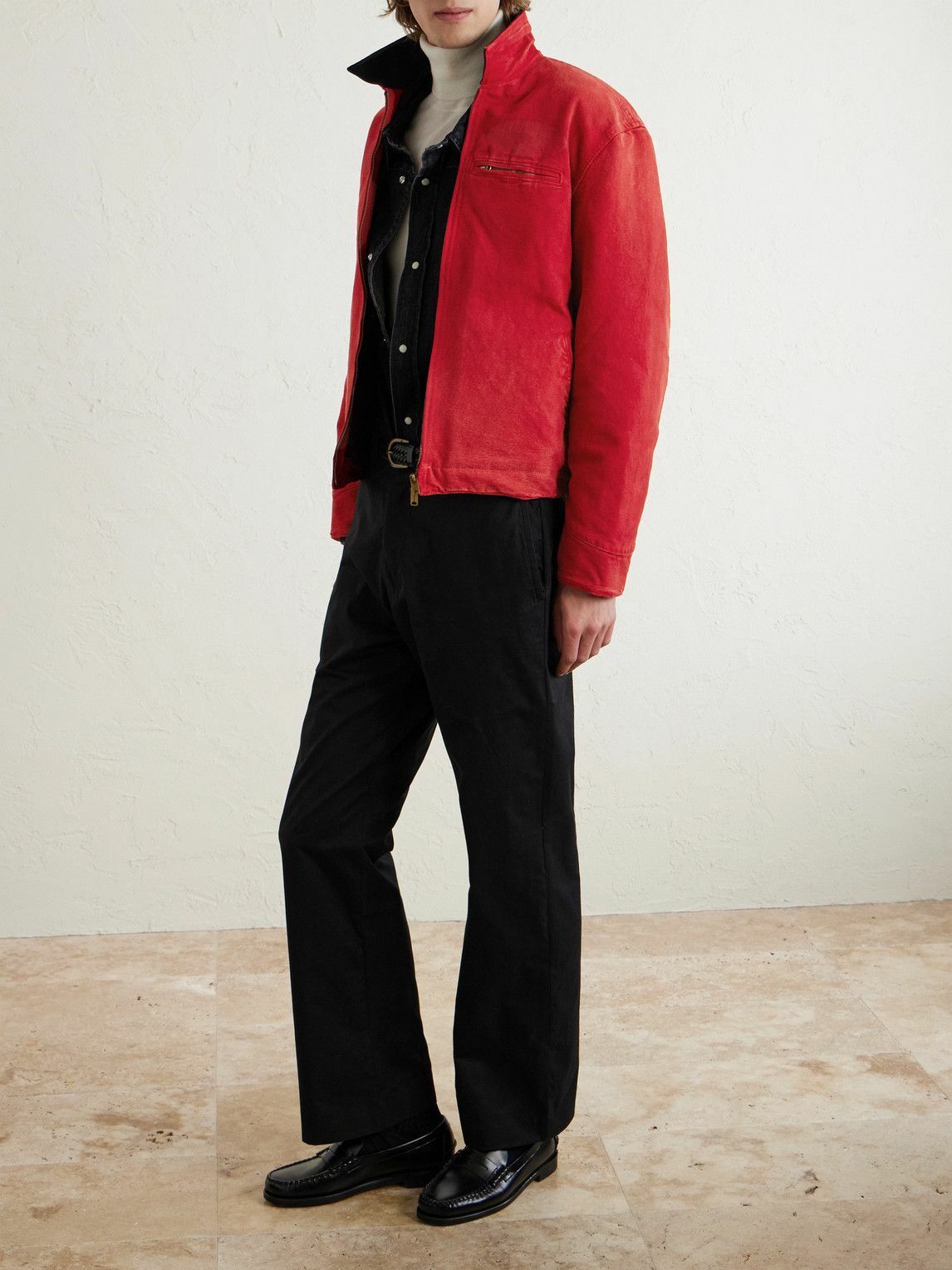 Cherry Los Angeles - Sun Faded Padded Denim Chore Jacket - Red