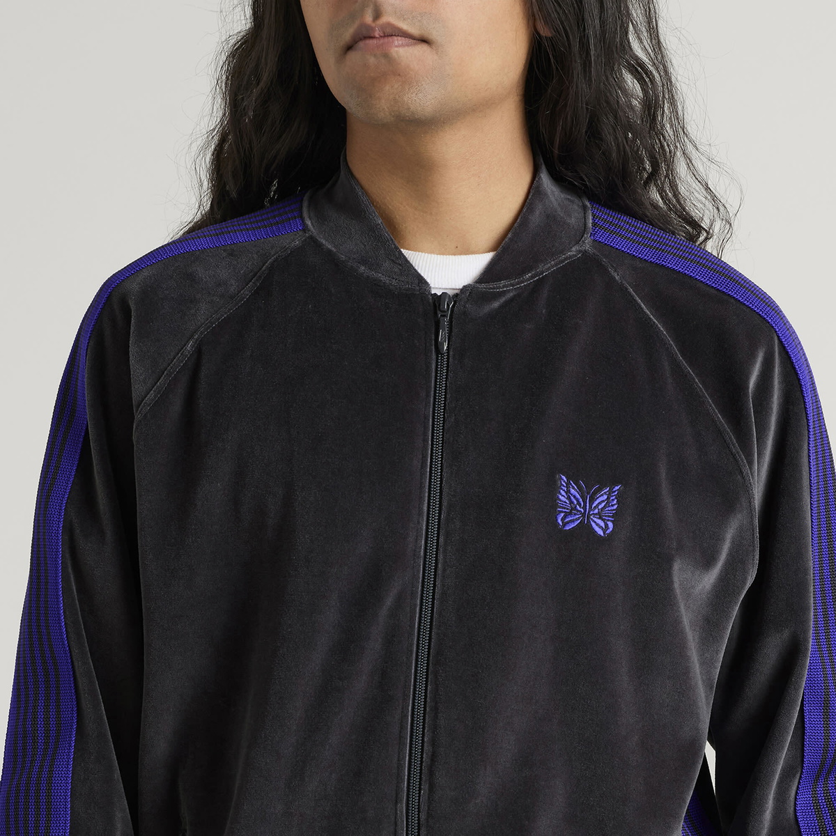 Needles Men's Velour Rib Collar Track Jacket in Charcoal