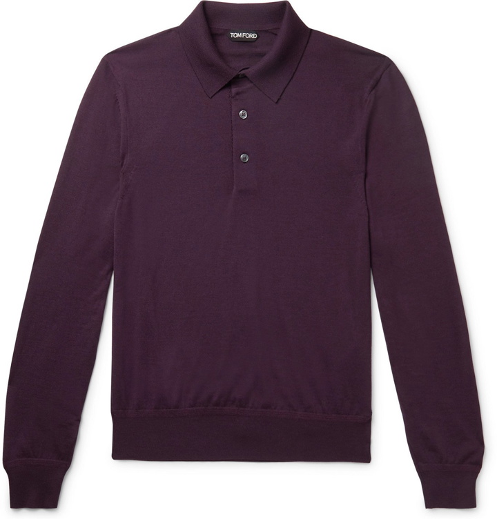 Photo: TOM FORD - Slim-Fit Cashmere and Silk-Blend Polo Shirt - Burgundy