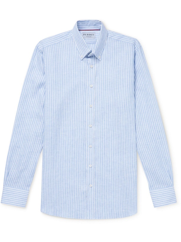 Photo: PURDEY - Button-Down Collar Striped Linen Shirt - Blue