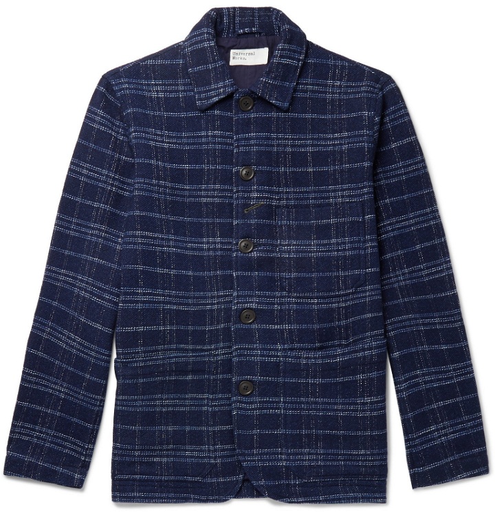 Photo: Universal Works - Bakers Indigo-Dyed Checked Cotton and Wool-Blend Chore Jacket - Blue