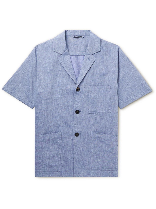 Photo: Lardini - Camp-Collar Linen and Cotton-Blend Chambray Shirt - Blue
