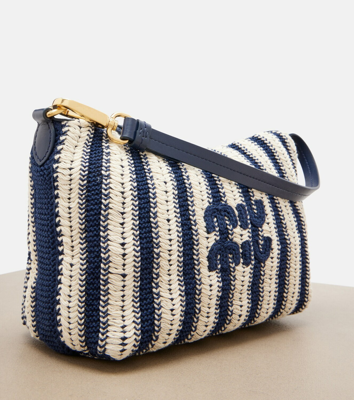 Miu Miu Striped leather-trimmed crochet shoulder bag