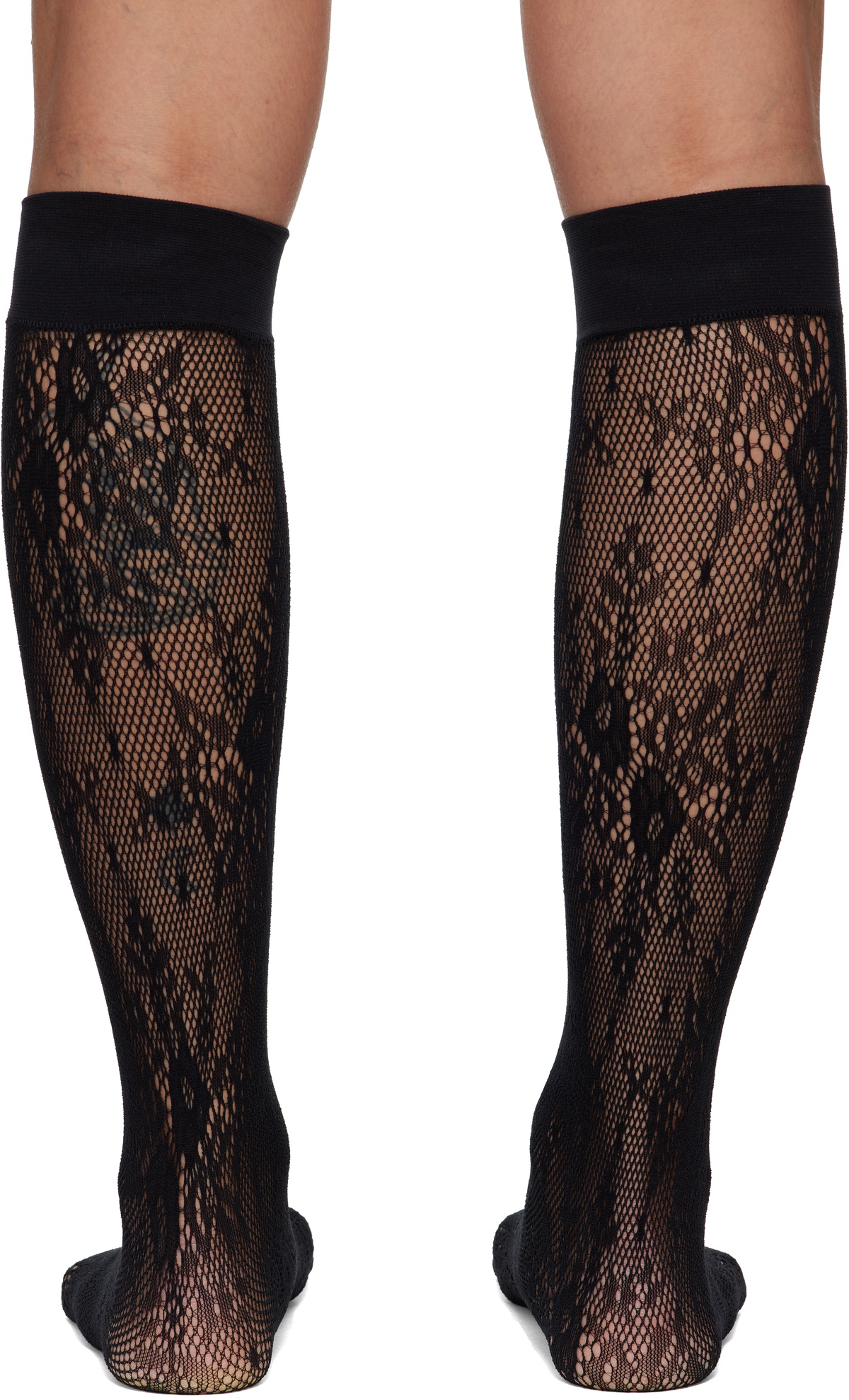 Swedish Stockings Black Rose Knee-High Stockings