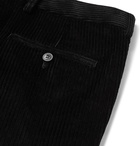 AMI PARIS - Tapered Pleated Cotton-Corduroy Trousers - Black