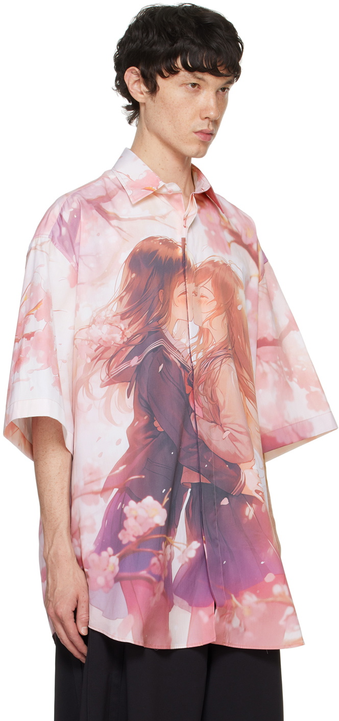 VETEMENTS Pink Anime Short Sleeve Shirt