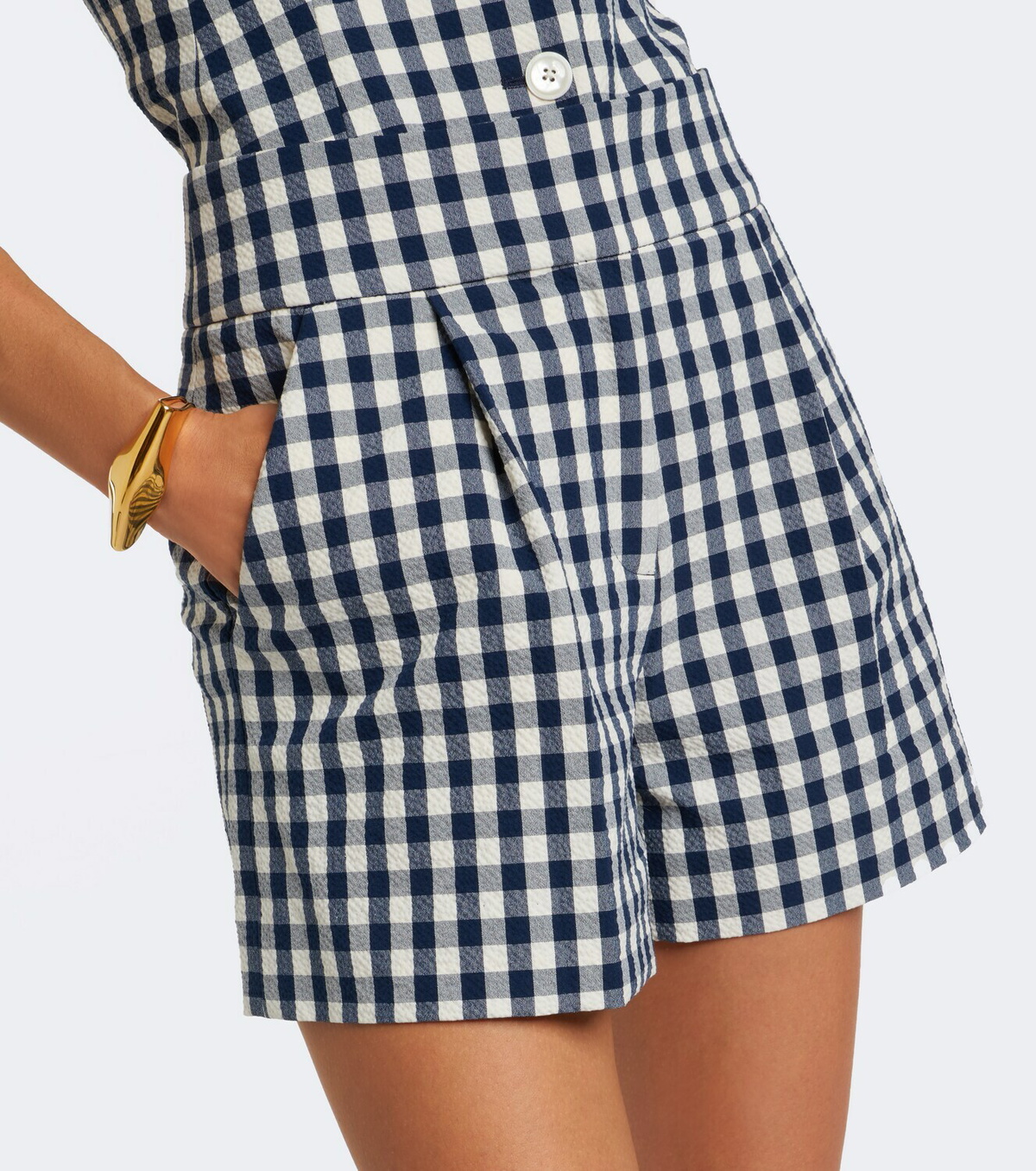 Veronica Beard Haina gingham pleated cotton shorts