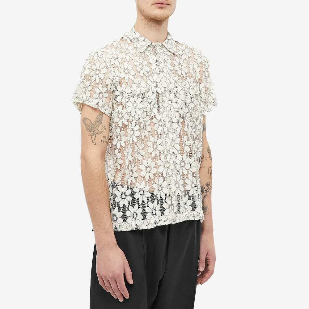 Bode Men's Daisy Lace Short Sleeve Shirt in White Black Bode Bode Men's Daisy Lace Short Sleeve Shirt in White Black Bode