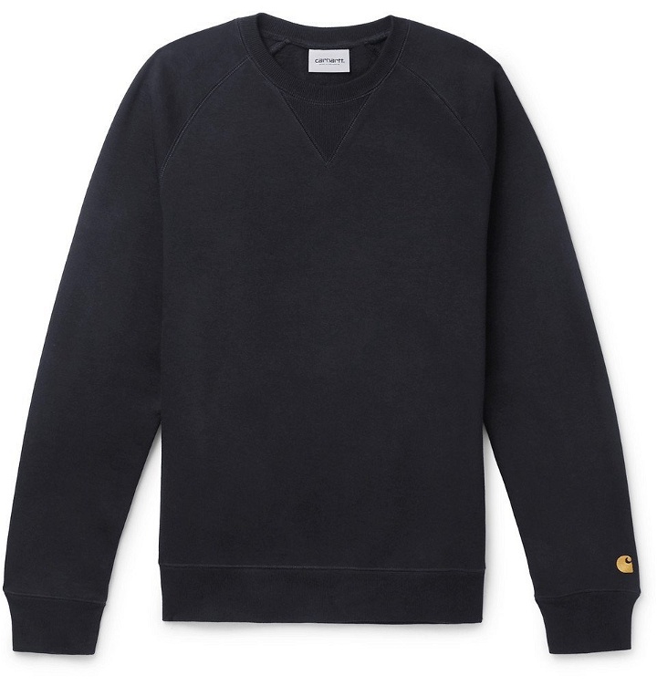 Photo: Carhartt WIP - Chase Logo-Embroidered Fleece-Back Cotton-Blend Jersey Sweatshirt - Men - Navy