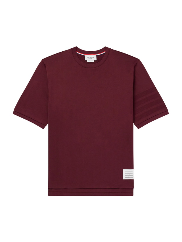 Photo: Thom Browne - Logo-Appliquéd Striped Cotton-Jersey T-Shirt - Burgundy