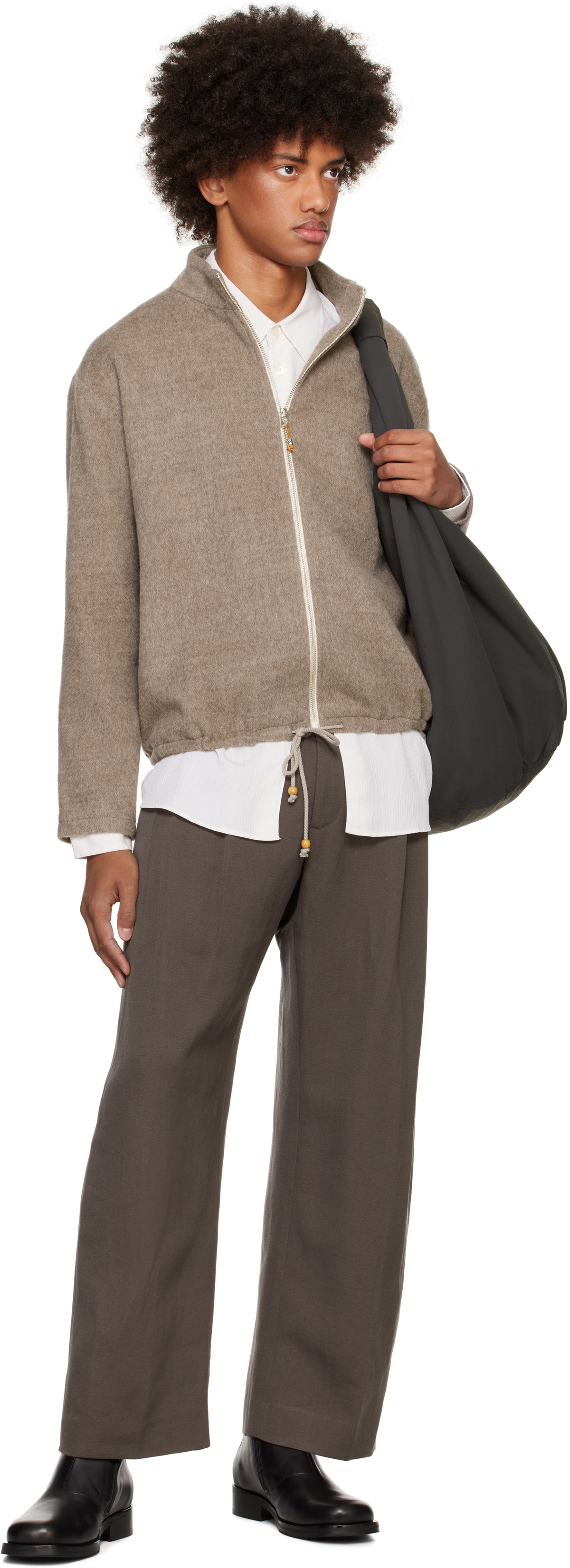 Small Talk Studio Taupe Full Zip Wool Fleece Jacket