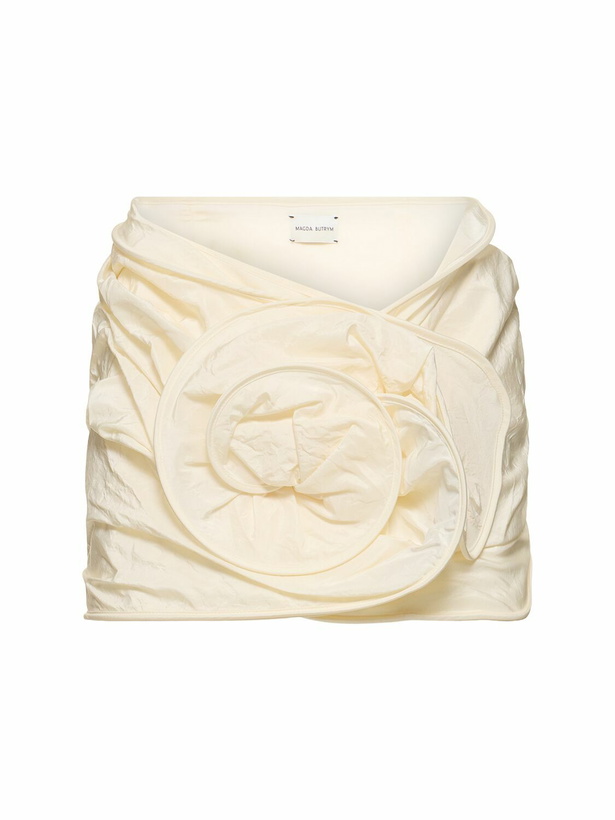 Photo: MAGDA BUTRYM Draped Silk Mini Skirt with Rose