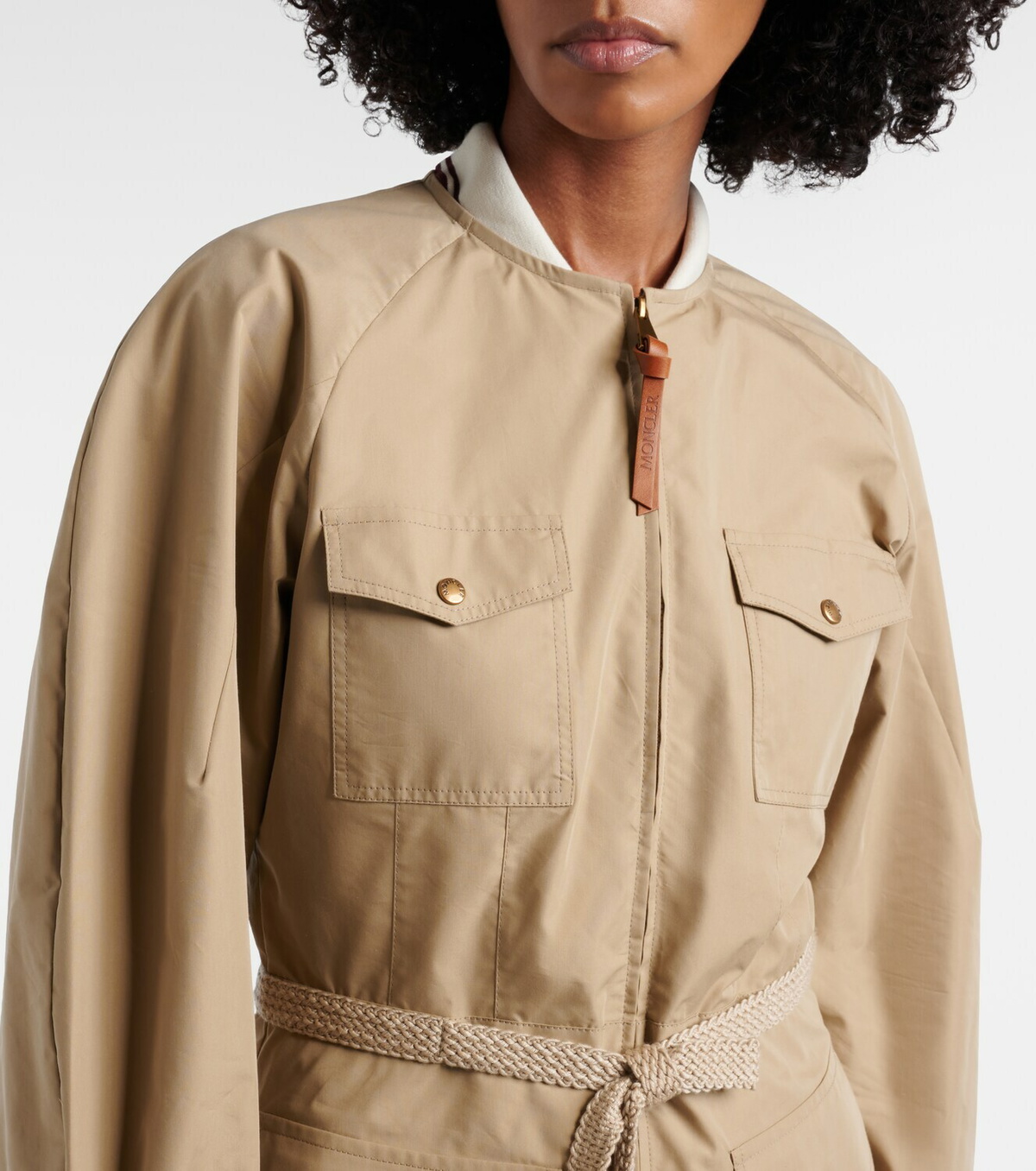 Moncler Belted cotton-blend poplin midi dress