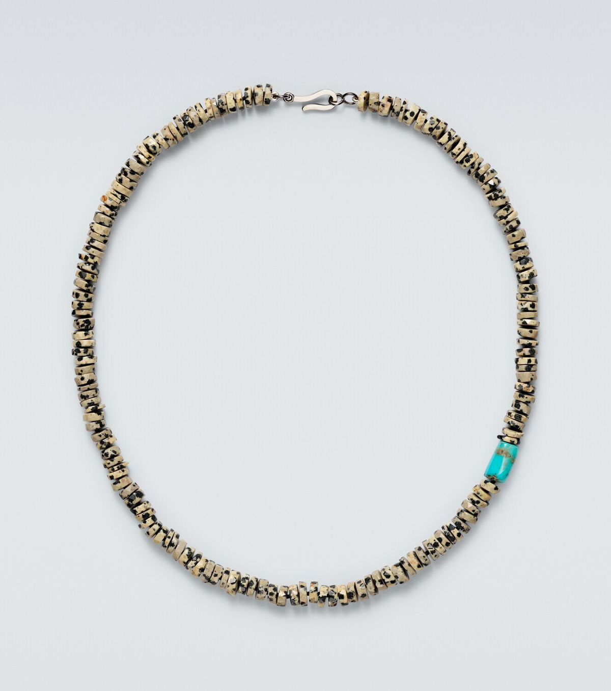 Ileana Makri 9kt white gold beaded necklace with quartzes and turquoises