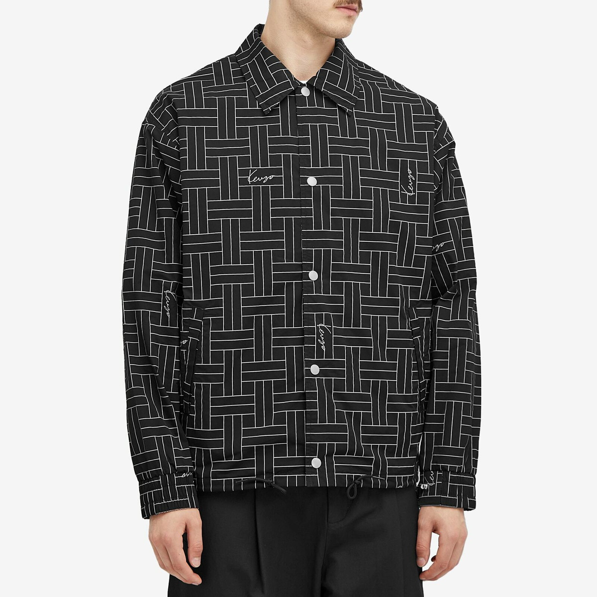 Kenzo Men's Weave Print Windbreaker Jacket in Black Kenzo