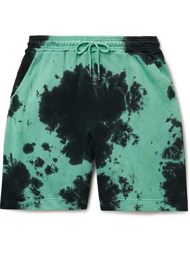 Photo: Ninety Percent - Wide-Leg Tie-Dyed Organic Cotton-Jersey Drawstring Shorts - Green