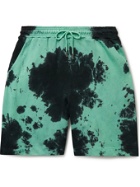 Ninety Percent - Wide-Leg Tie-Dyed Organic Cotton-Jersey Drawstring Shorts - Green