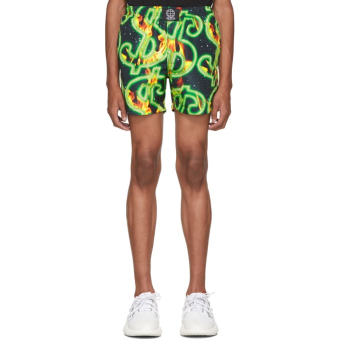 Photo: SSS World Corp Black and Green Fire Dollar Shorts