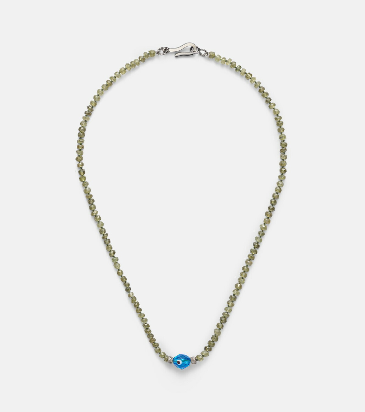 Ileana Makri 9kt white gold (375/1000) and sterling silver (925) beaded necklace with garnets and diamonds