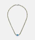 Ileana Makri 9kt white gold (375/1000) and sterling silver (925) beaded necklace with garnets and diamonds