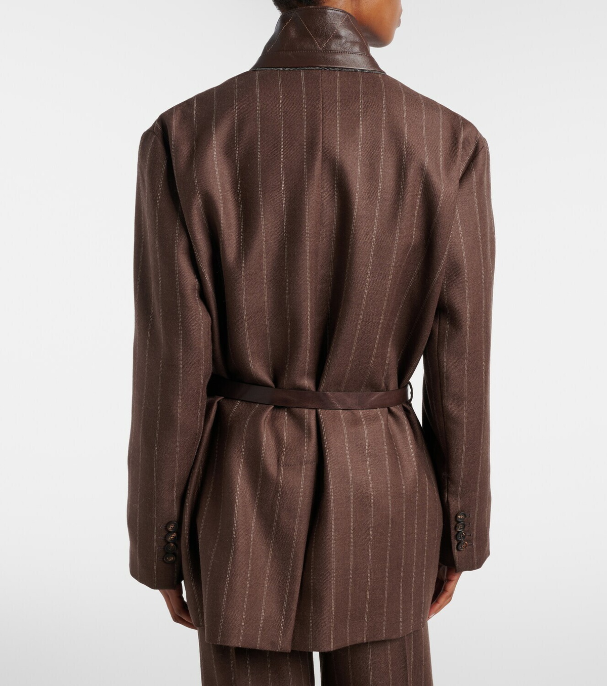 Brunello Cucinelli Belted pinstriped virgin wool blazer