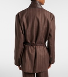 Brunello Cucinelli Belted pinstriped virgin wool blazer