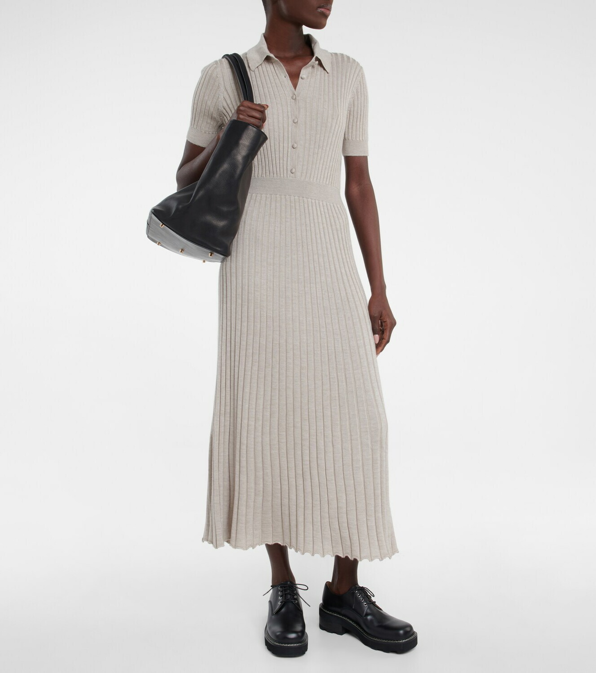 knee length dresses for ladies Gabriela Hearst - Amor Knit Midi Dress in Black Cashmere Silk - Black - S main image 1
