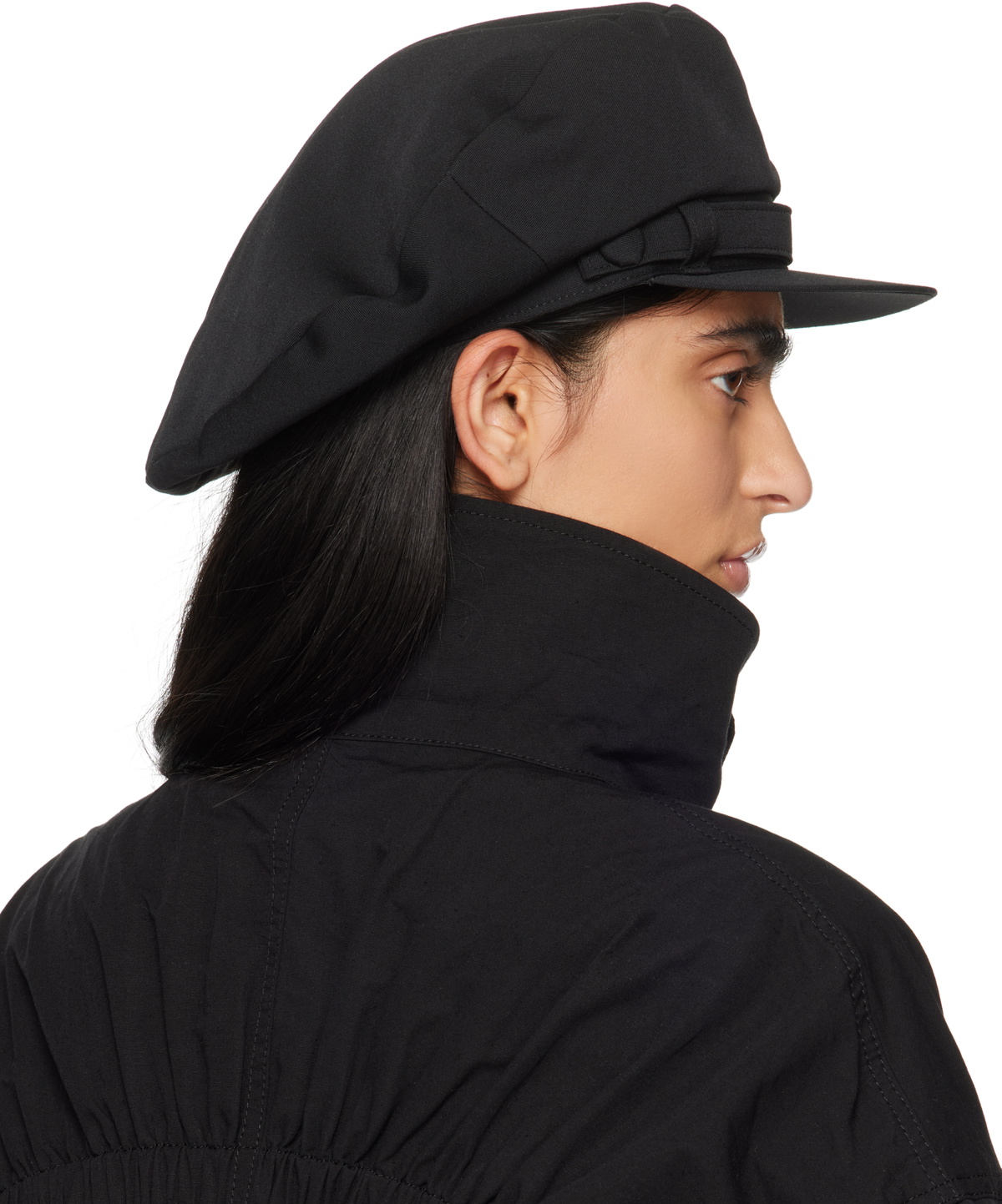 Y's Black Wool Gabardine Motor Cycle Cap