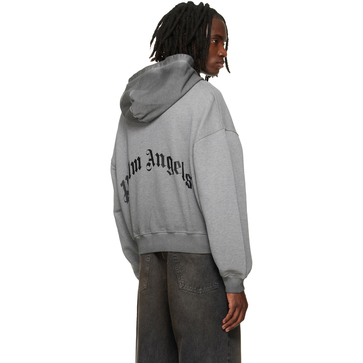 Palm Angels Gray Skull Zipped Loose Hoodie