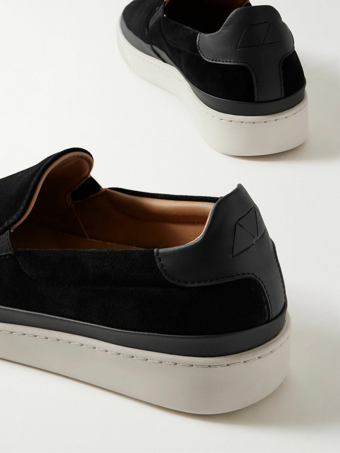 Mulo - Leather-Trimmed Waxed-Suede Slip-On Sneakers - Black