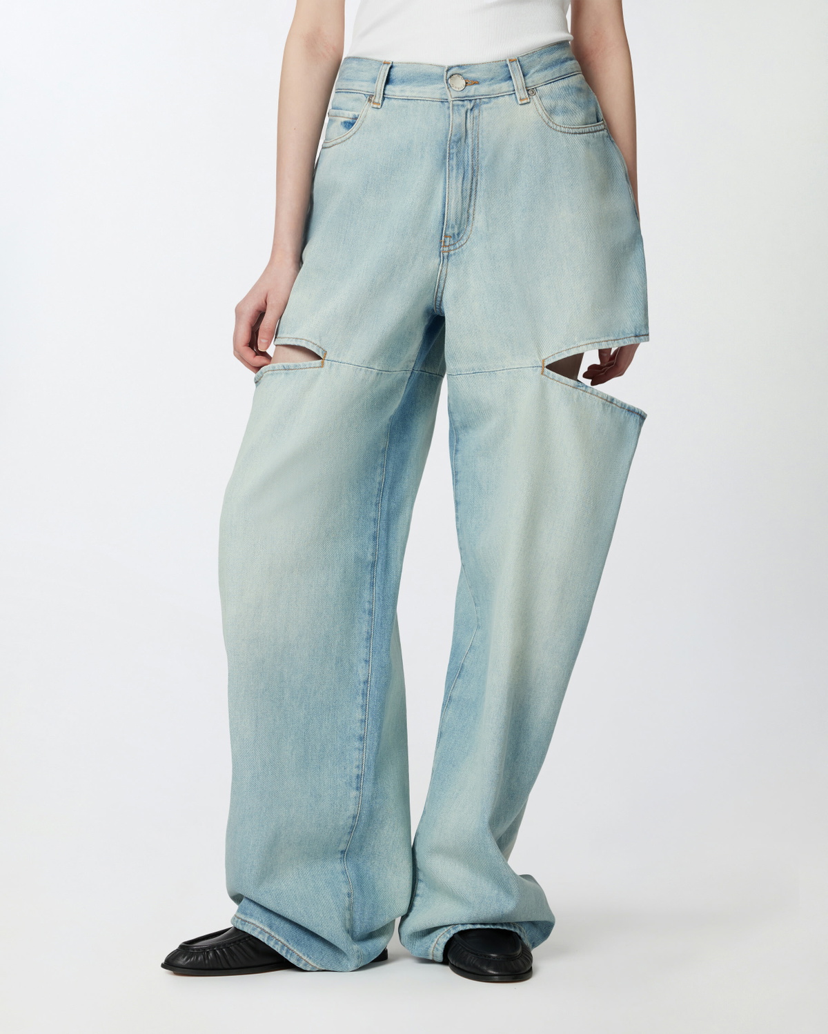 Pinko Wide Leg Jeans With Light Wash And Cut Outs Light Wash