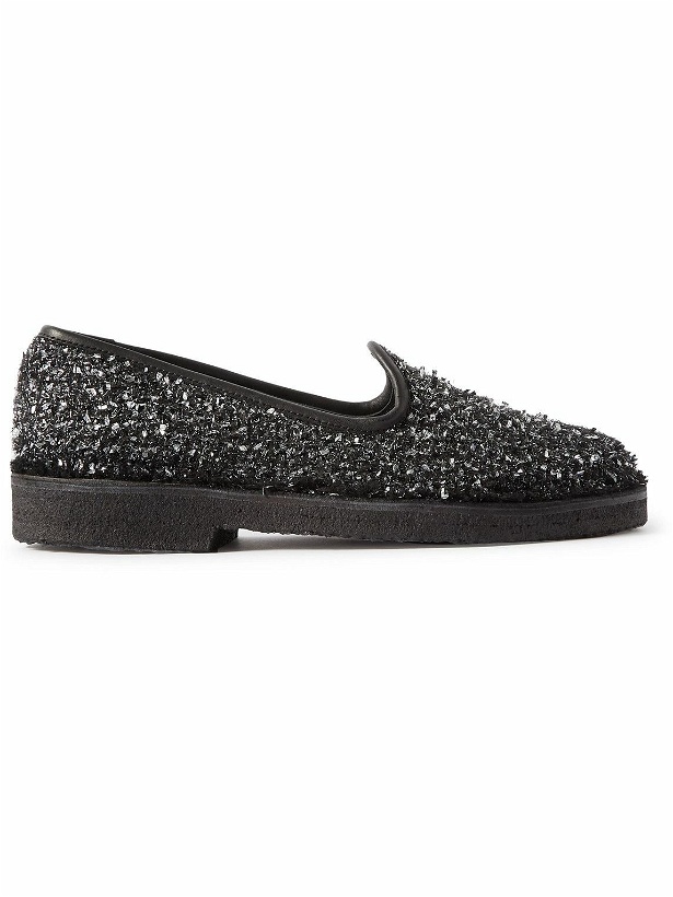 Photo: 4SDesigns - Leather-Trimmed Metallic Tweed Slippers - Silver