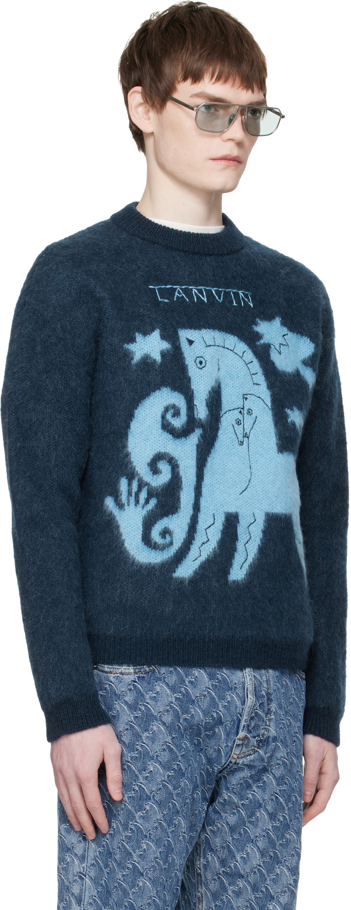 Lanvin Navy Lunar Year Jacquard Mohair Sweater