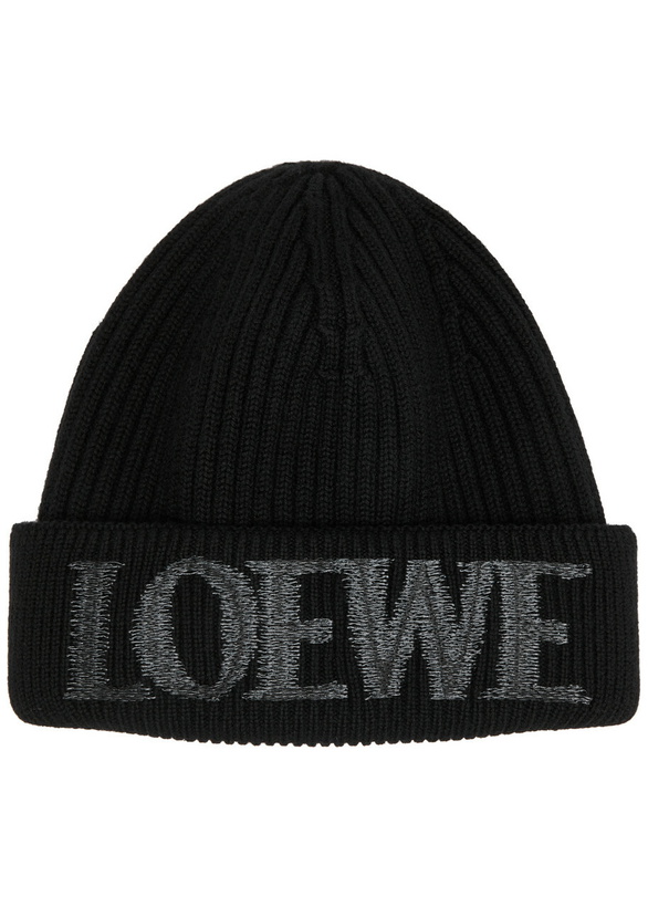 Photo: Loewe Logo-embroidered Ribbed Wool Beanie - Black - One Size